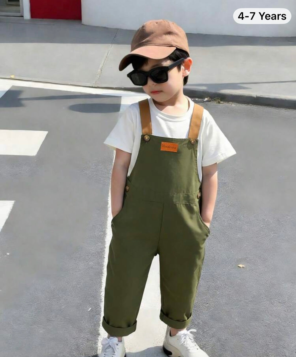 1pc Young Boy Vintage Cargo Style Bib Pants