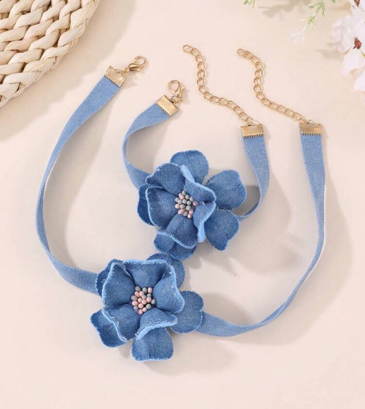 2pcs Girls Floral Pattern Necklace And Bracelet Set