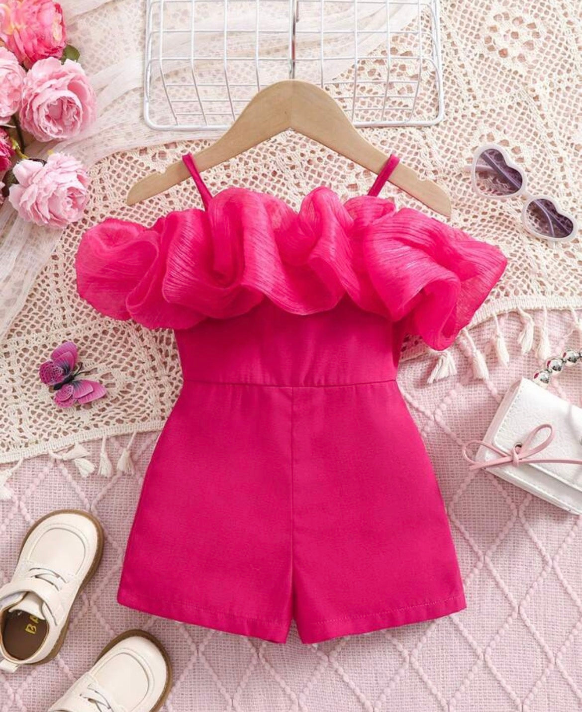 Fern Glow Spaghetti Strap Off-Shoulder Romper