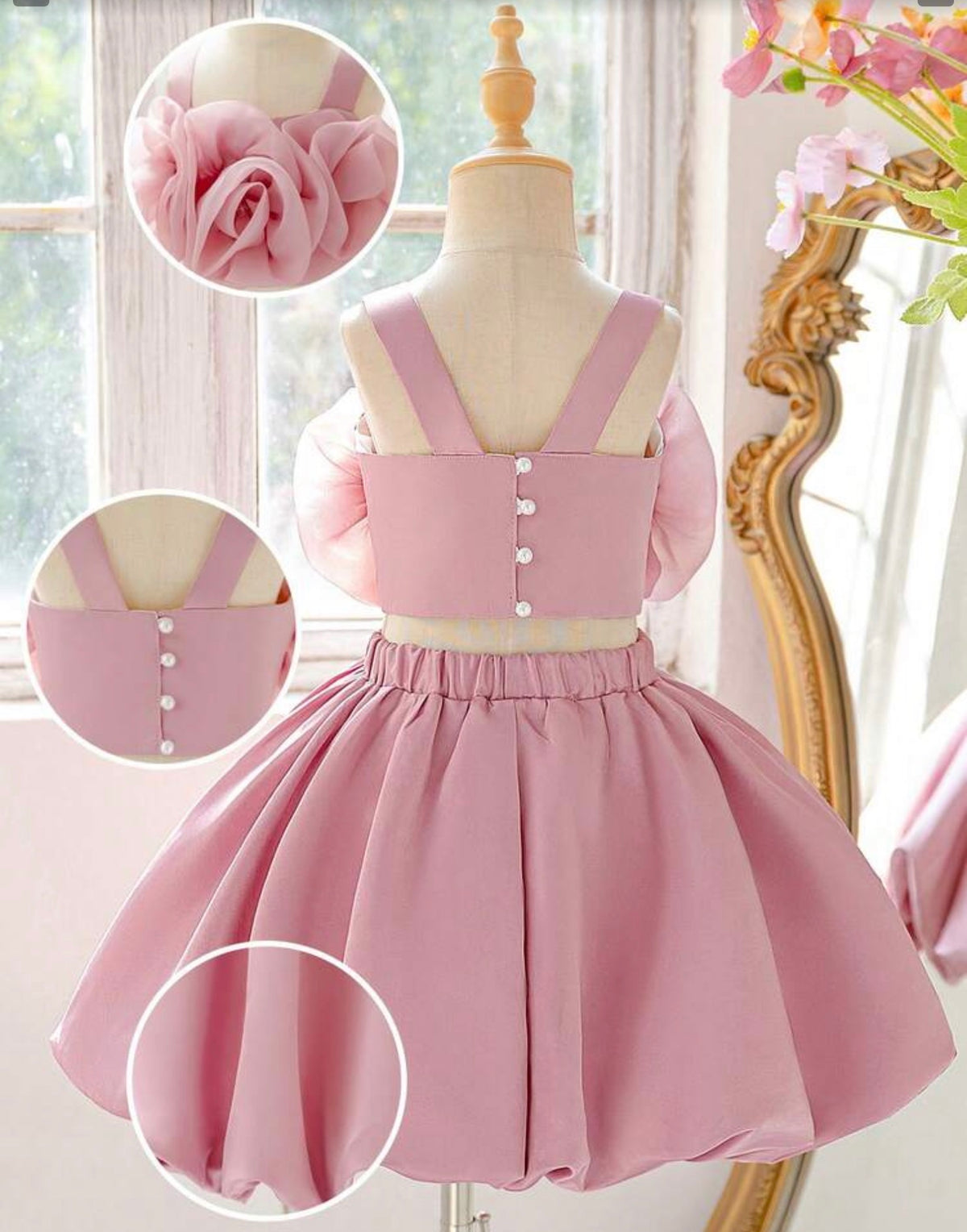 2pcs/Set Thick Strap 3D Floral Tube Top Skirt Set