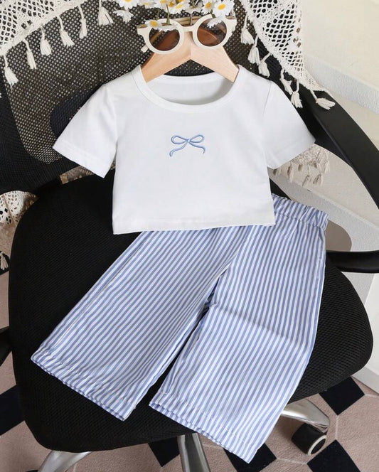 Striped bow T-shirt With Pant