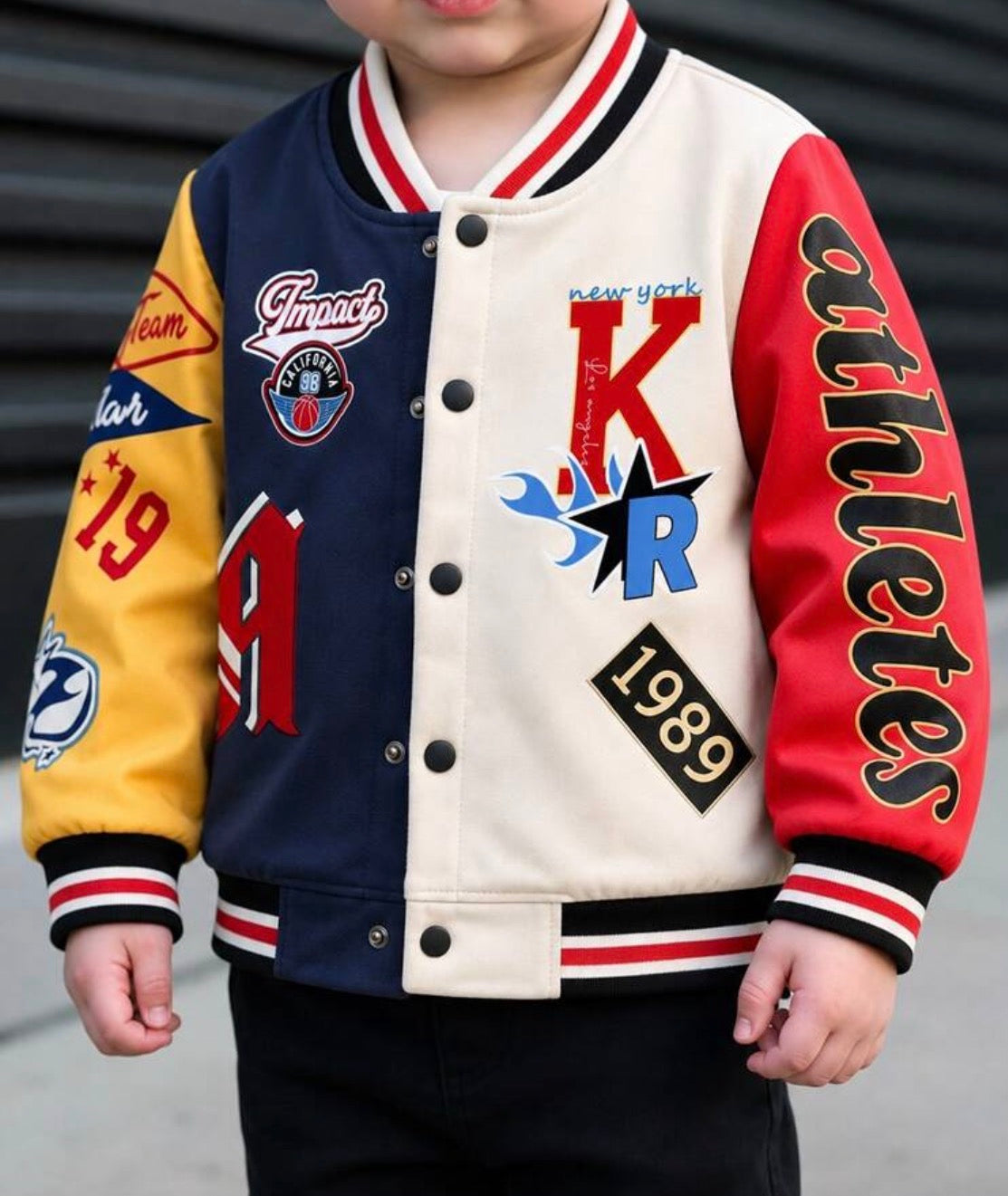 1pc Boy Sports Casual Baseball Jacket With Letter & Number