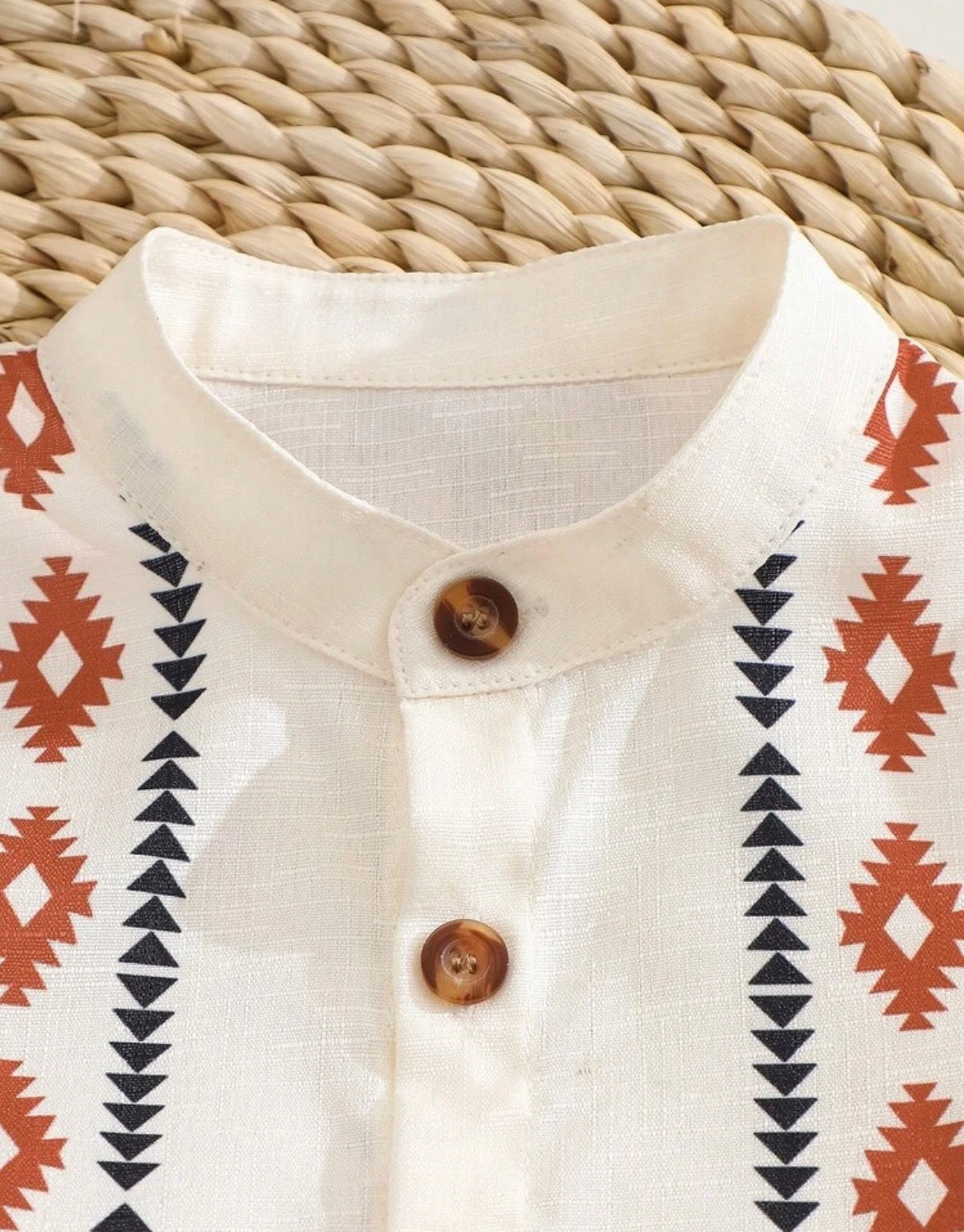 Short Sleeve Shirt With Textured Striped Fabric, Elastic Waist Solid Color Shorts
