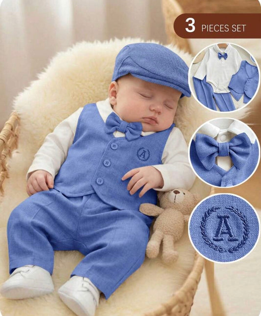 3pcs Vest Jacket, Pants And Bow Tie Romper