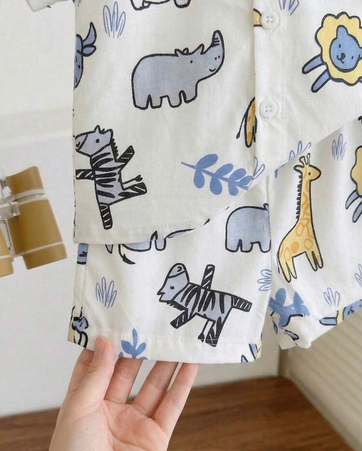 Tropical Plant Pattern Short Sleeve Shirt & Elastic Waist Shorts