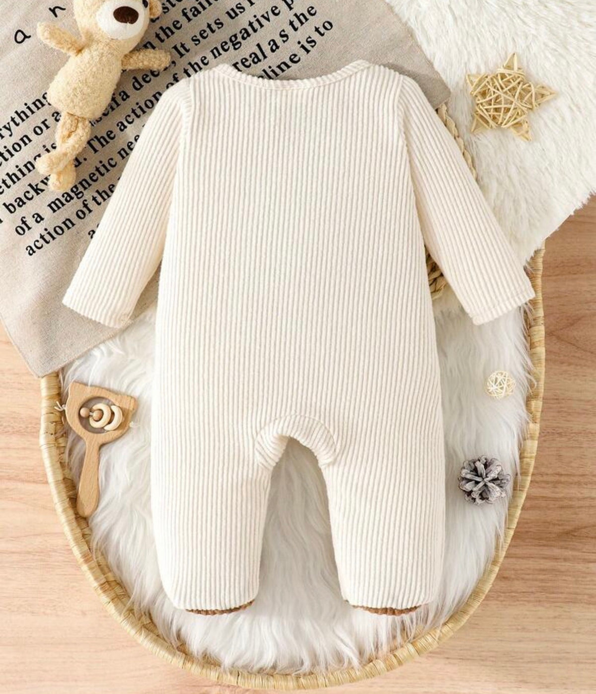 Apricot Bear Applique Embroidered Long Sleeve Romper