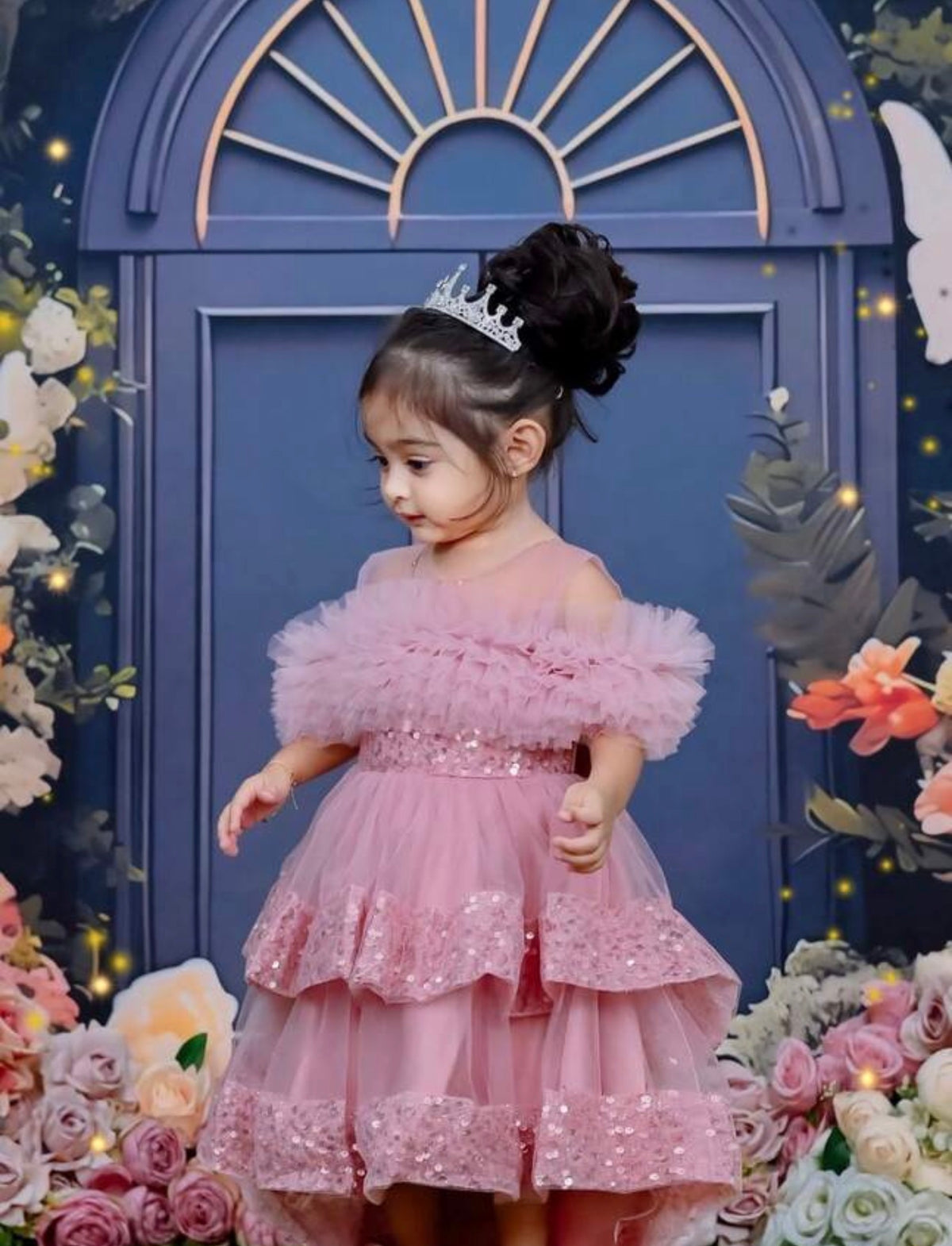 Mesh Cute Flower Dress With Train