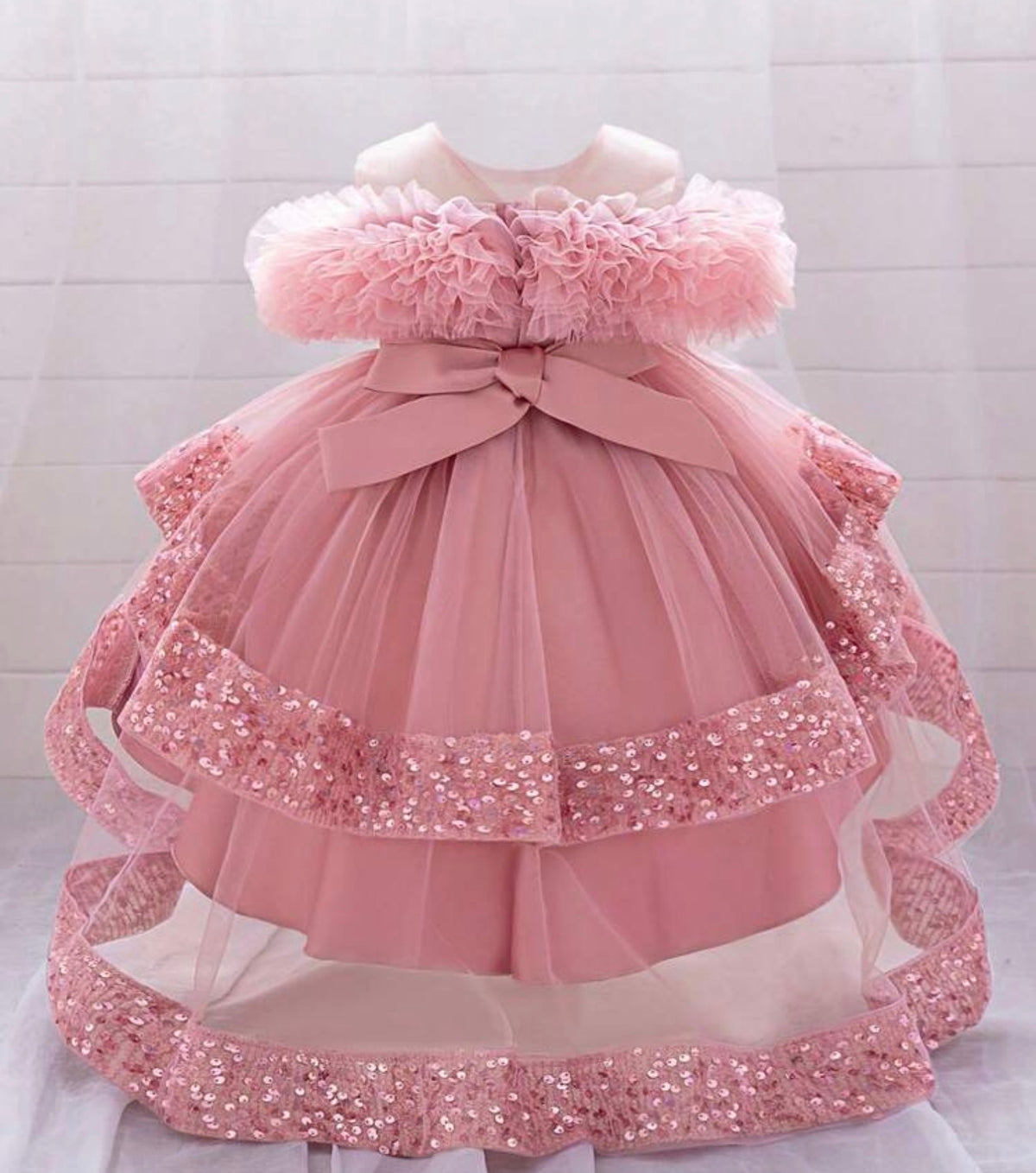 Mesh Cute Flower Dress With Train
