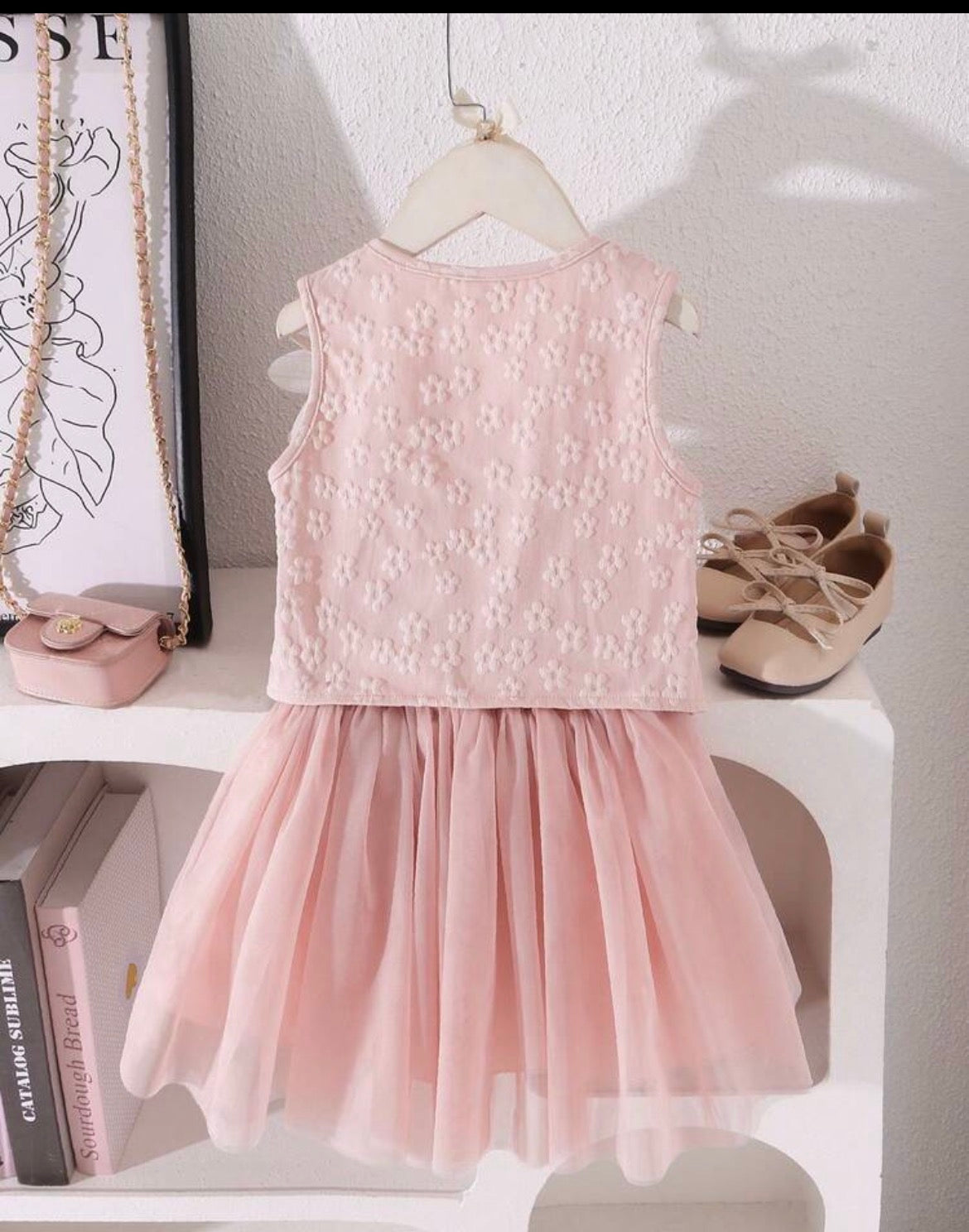 2pcs/Set Floral Cap Sleeve French Blouse Top + Skirt