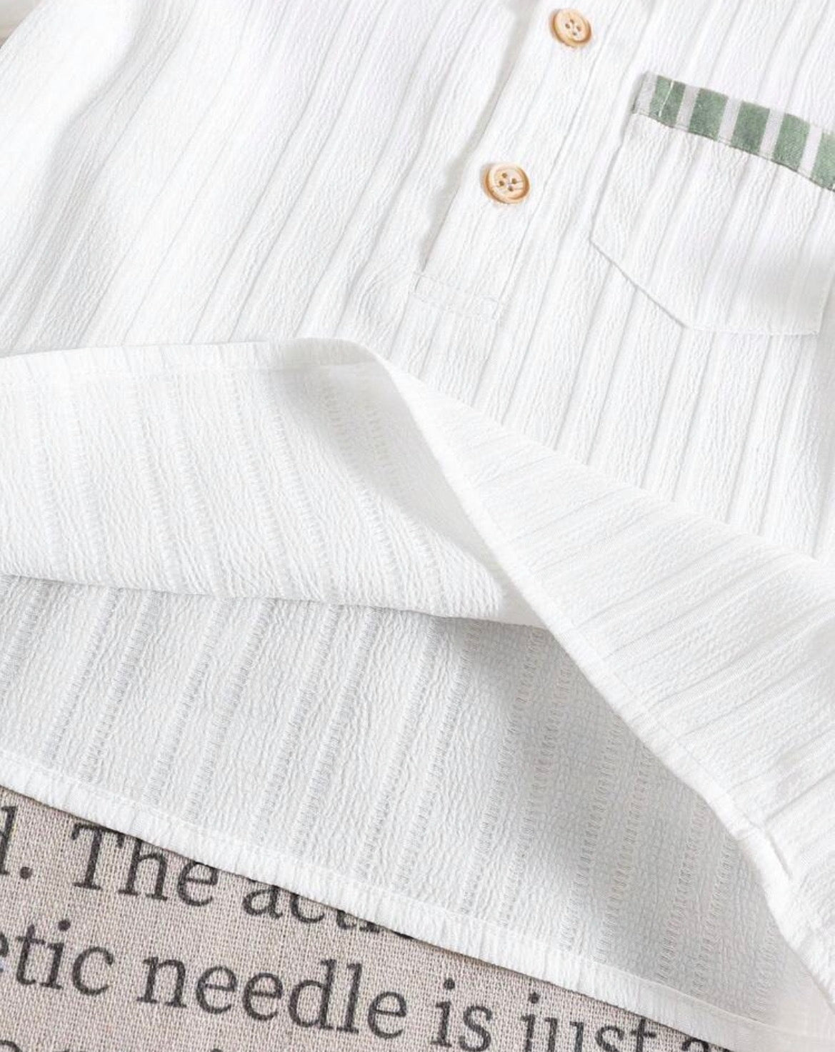 Striped Co-Ord Set Casual Short Sleeve Stand Collar Shirt And Pants Patched Regular Fit