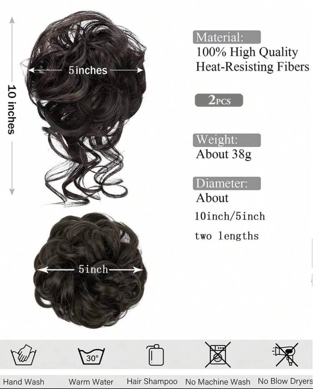 2pcs Synthetic Curly Hair Bun Pieces