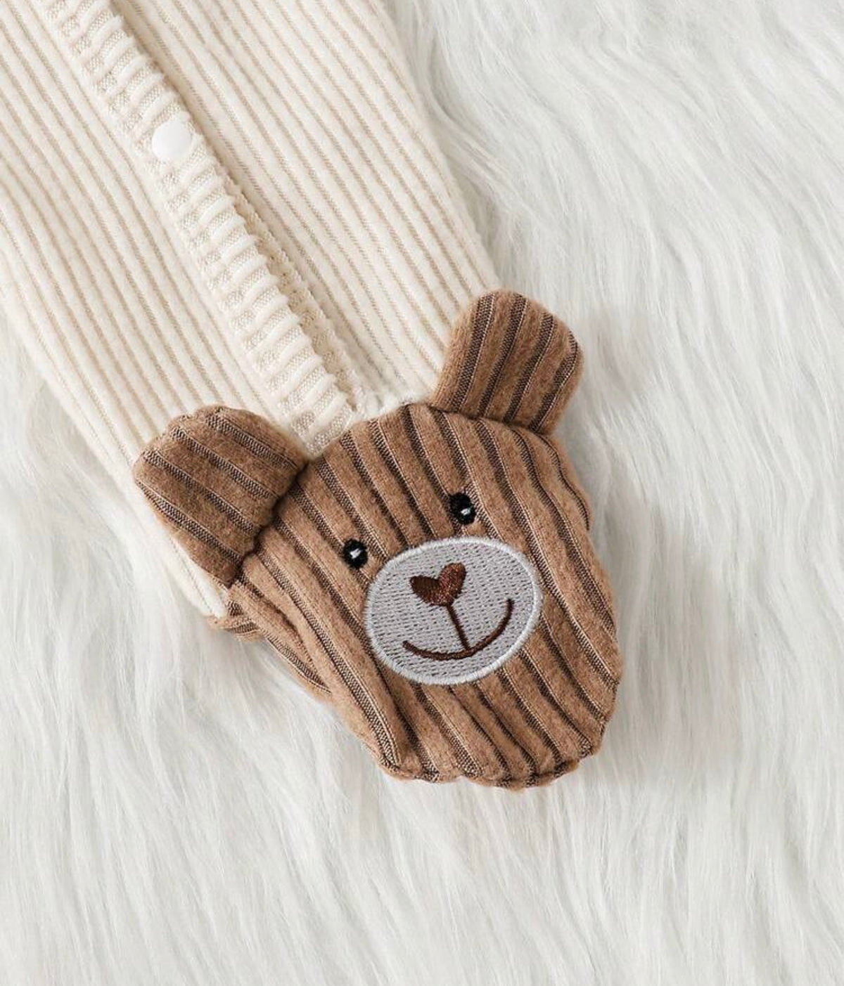 Apricot Bear Applique Embroidered Long Sleeve Romper