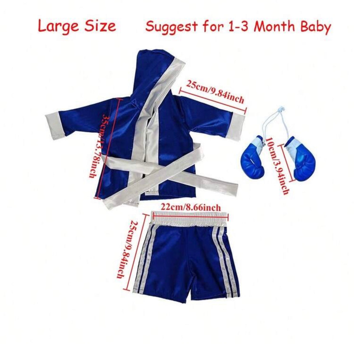 3PCS Newborn Photography Boxer Robe Short And Boxing Set