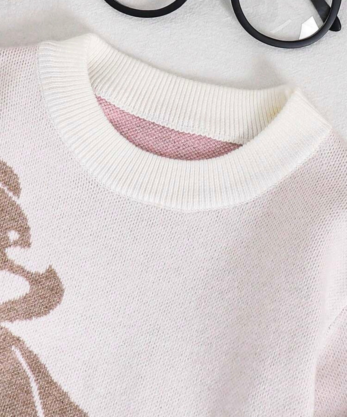 Crew Neck Pullover Bear Cartoon Pattern Long Sleeve Winter