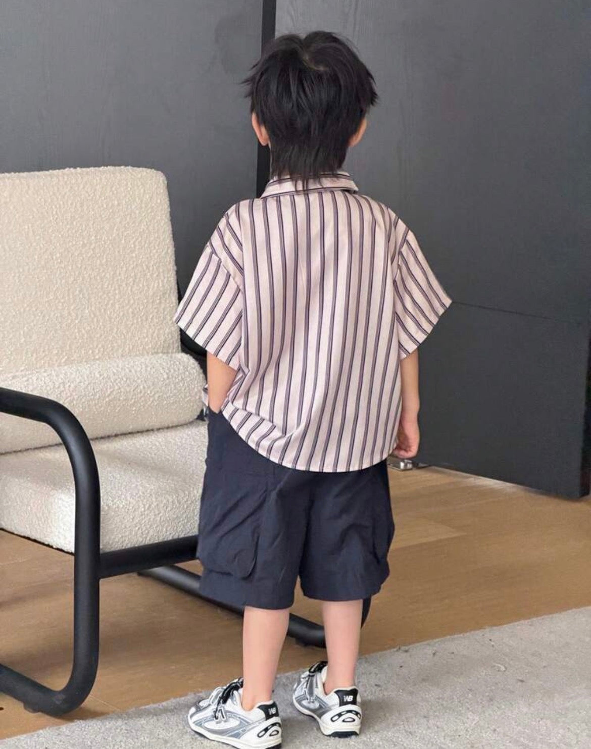 Japanese Academy Style Stripe Pattern Patch Pocket Collar Short Sleeve Shirt With Tie Set