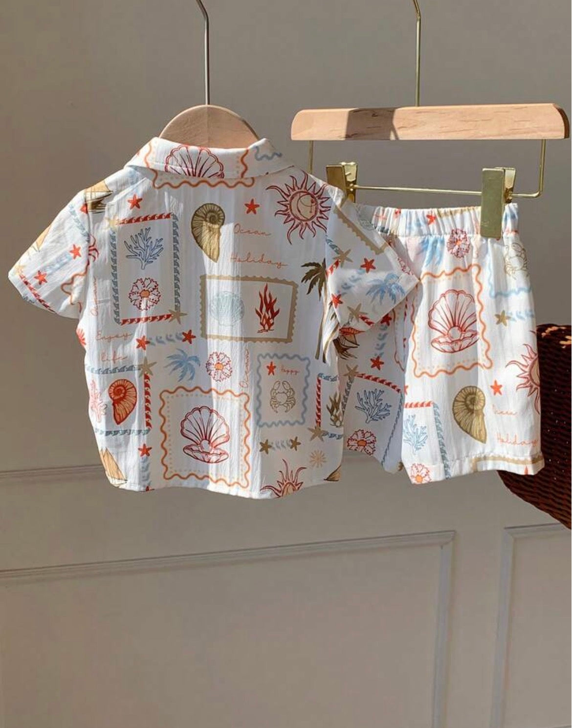 Printed White Shirt and Shorts
