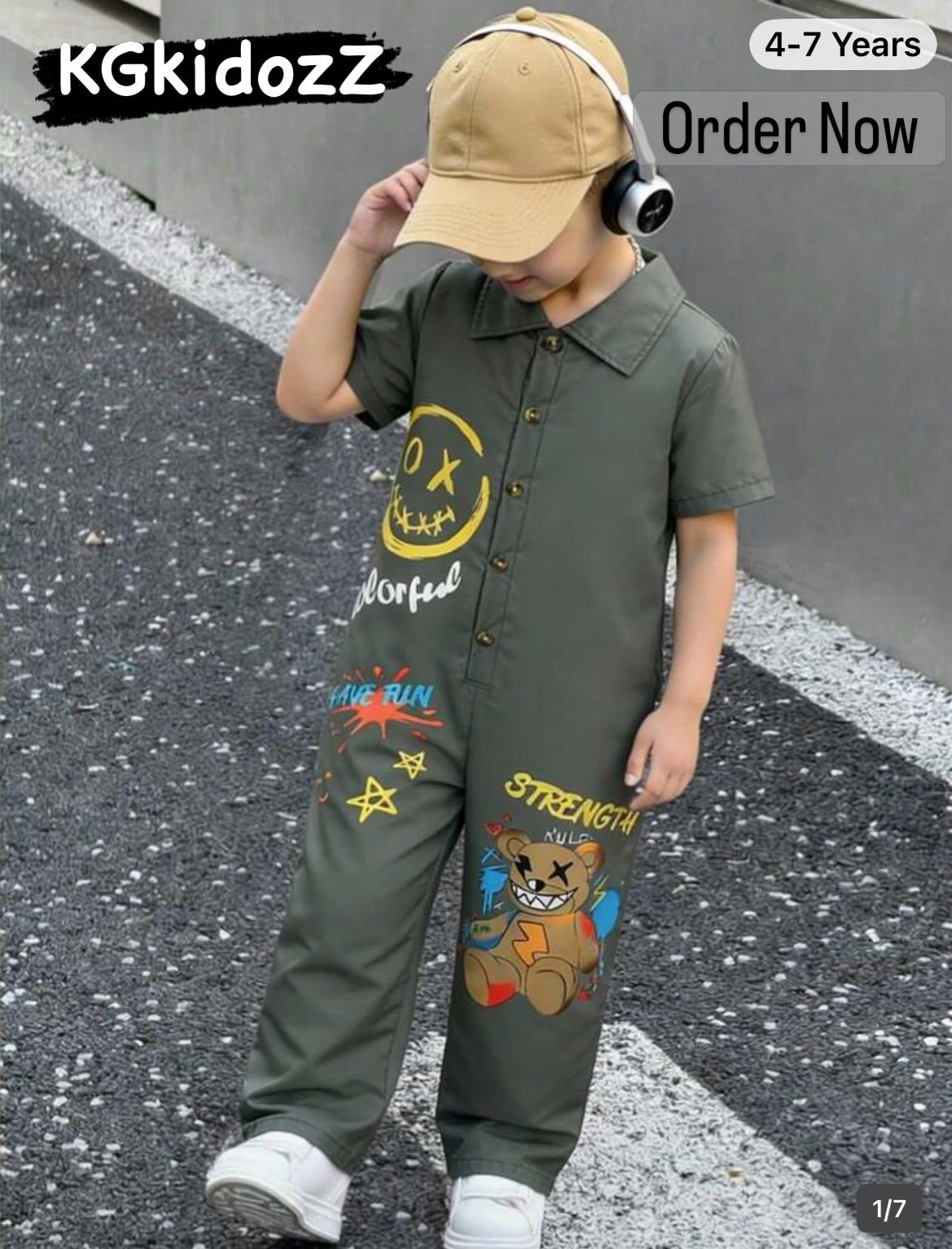 Military Green Short Sleeve Polo Collar A-Line Jumpsuit