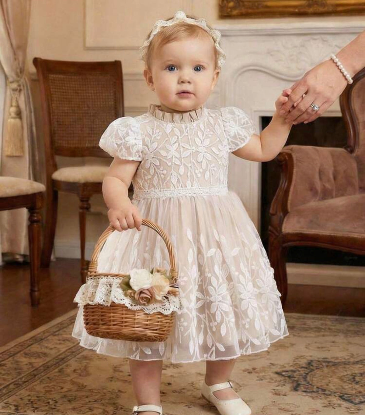 Floral Embroidery Tulle Puff Sleeve