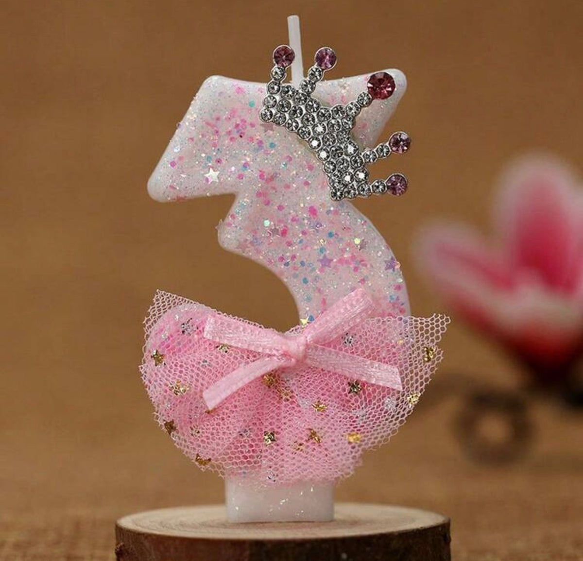 1pc Birthday Number Candle Crown Pink Dress