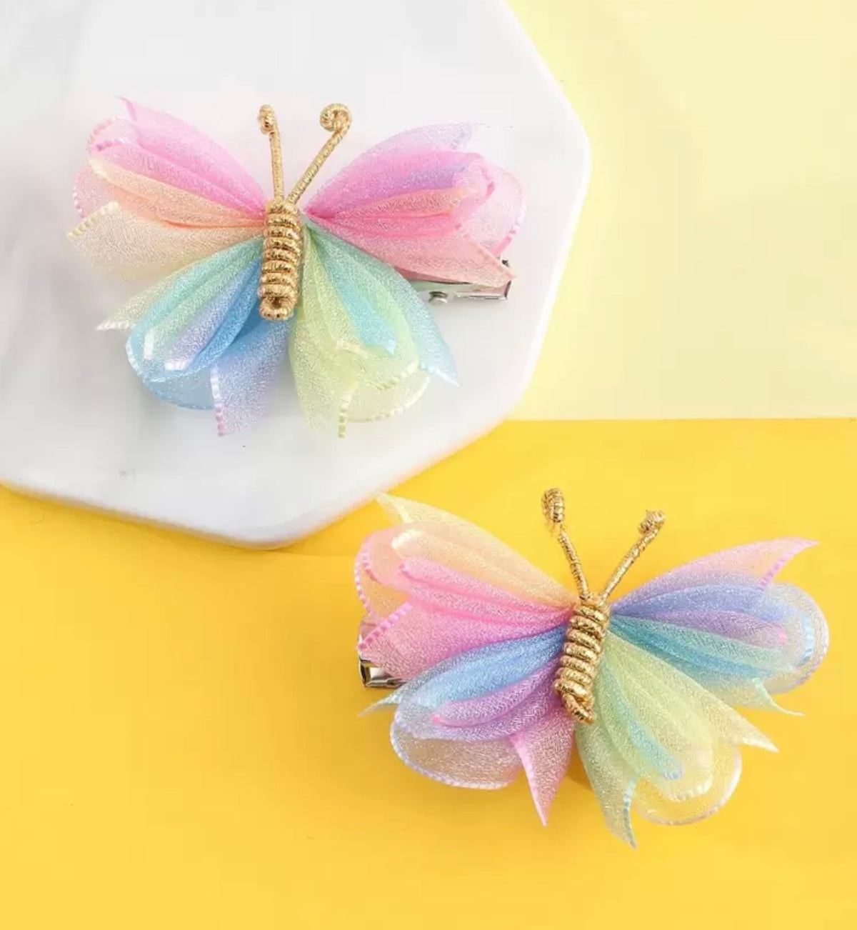 2pcs/Set Girls' Mesh Butterfly Hair Clip