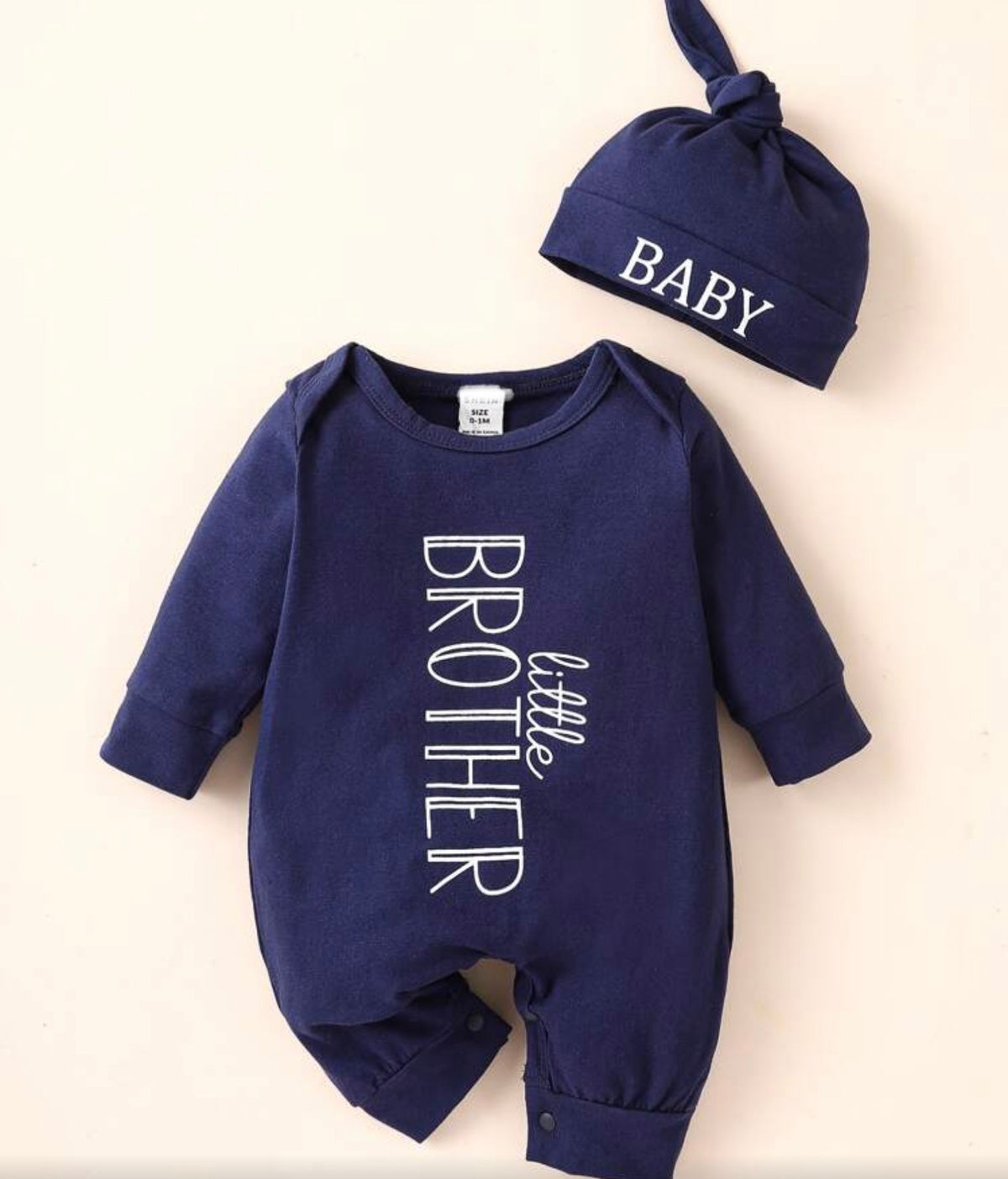 Newborn Baby Boy Letter Graphic Jumpsuit & Hat