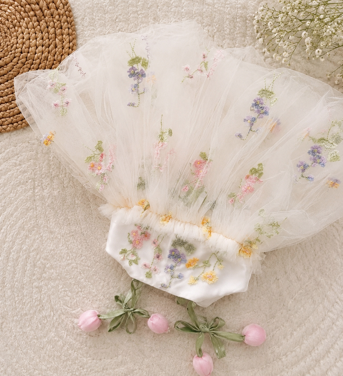 3D Floral Embroidered Princes dress Spaghetti Strap
