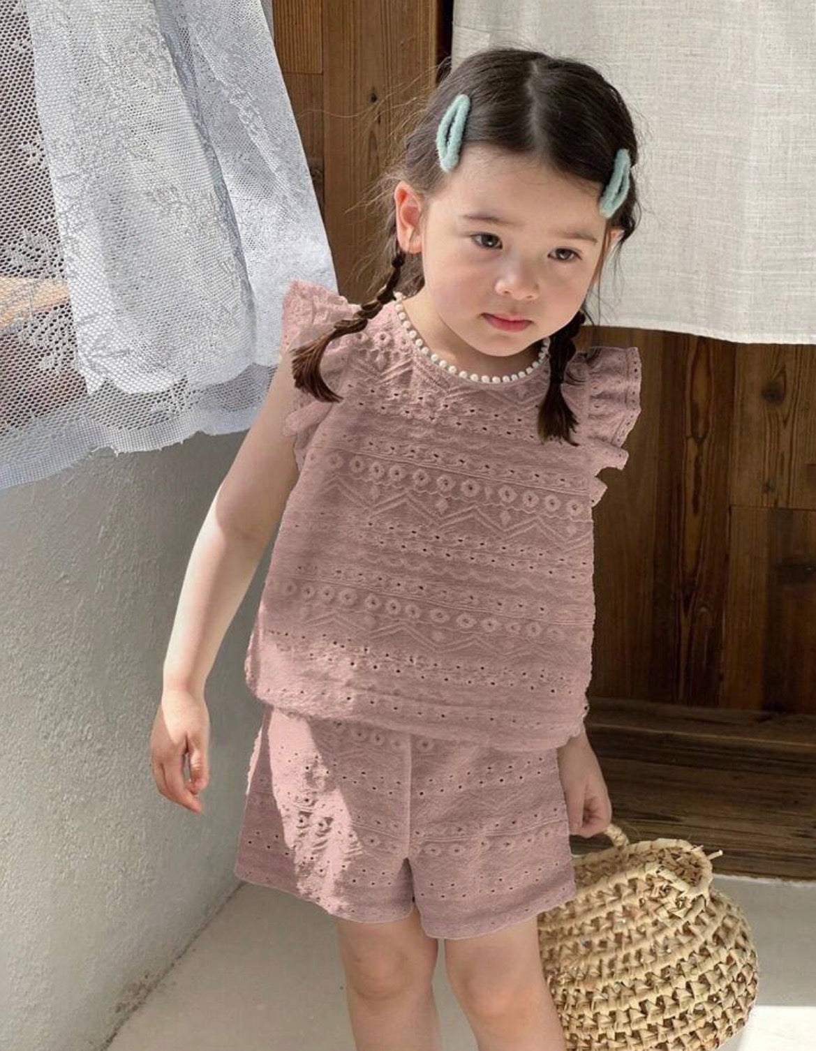 Vintaside Kids 2pcs/Set Baby Girl Casual Sweet Flutter Sleeve Tee Shirt Vest Top & Shorts